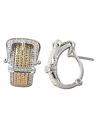 14K Two Tone Gold 0.4ct Belt ala Rope Prong White Diamond Huggie Earrings