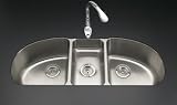 KOHLER K-3197-NA Undertone Triple-Basin Undercounter D-Bowl Kitchen Sink