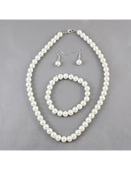 Women or Girls Pearls Set, Jewelry 3pc Pearl Set Bracelet, 16" Necklace & Earrings for Girls. Perfect for Christmas, First Communion, Easter, Graduation, Sunday Dress, Christening or Birthday.