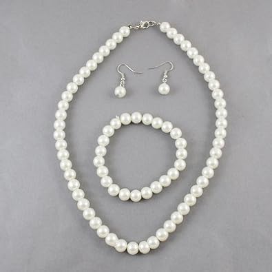 Cheap Girls Jewelry Women or Girls Pearls Set, Jewelry 3pc Pearl Set Bracelet, 16" Necklace & Earrings for Girls. Perfect for Christmas, First Communion, Easter, Graduation, Sunday Dress, Christening or Birthday. For Sale