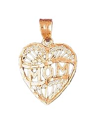 Dazzlers Solid 14k Gold Filigree Mom Heart Charm Pendant Available in three colors from jewelsberry (weights: 1.8 grams only)