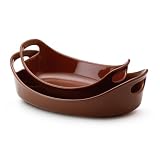Rachael Ray Stoneware 1-Quart and 1-1/2-Quart Oval Bubble & Brown Baker Set, Chocolate