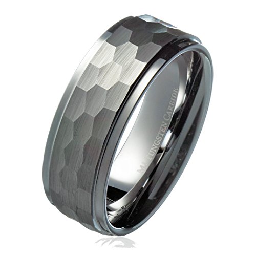 8mm Hammered Stepped Edges Tungsten Carbide Men's Band Wedding Ring