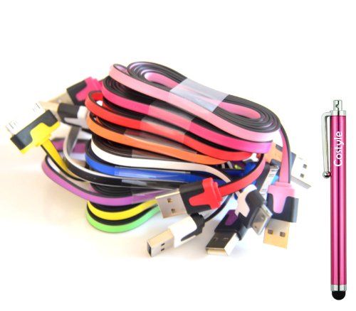 Costyle 10pcs/lot 10 Colors Cool Black Trim 1M 3 FT Flat USB 2.0 Data Sync Charging Cable Cord for iPhone 4 4S iPod