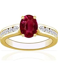18K Yellow Gold Oval Cut Ruby Ring With Sidestones