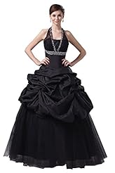 Silk/Taffeta/Tulle Halter Backless Beaded Lace-Up Evening Dress 