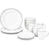 AmazonBasics 16-Piece Cafe Stripe Dinnerware Set, Service for 4 - Grey