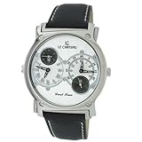 Le Chateau Men's Dual Time Zone Elegant Leather Band Watch Model LC-SS335-7 (Silver Dial/Black Band)