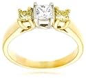 18k Two-Tone Gold White and Yellow Diamond 3-Stone Ring, Size 6.75