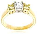 18k Two-Tone Gold White and Yellow Diamond 3-Stone Ring, Size 6.75