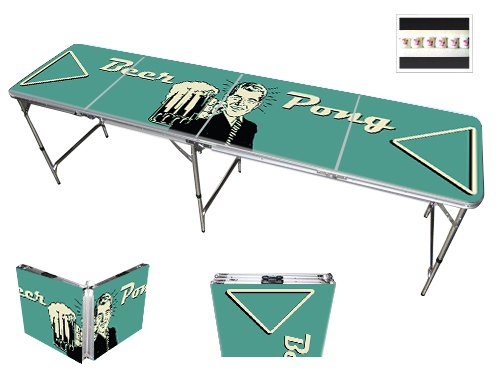Vintage Retro Beer Pong Table with Bottle Opener & 6 Balls - HD Graphic