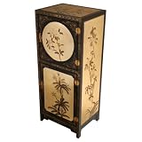 EXP Handmade Asian Furniture - 47" Black & Gold Wood Storage Cabinet With Earth And Sky Design