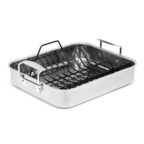 Viking 16x13x3 Inch Stainless Steel Roasting Pan with Nonstick Rack