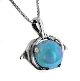 Sterling Silver Dolphins Sea Aqua Aura Pendant Jewelry