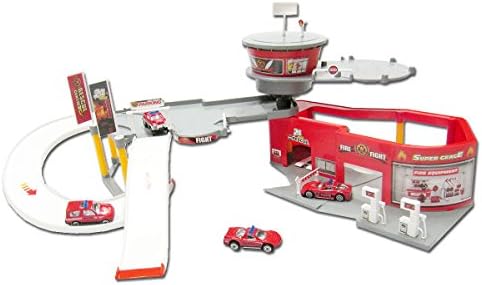 World of Wheels Kids DIY Extreme Rescue Team Fire Station with Helicopter Pad, Intelligence Center and Fire Department, Red