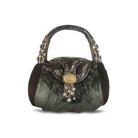 Ghibli Black Embellished Python and Calf Leather Evening Hobo Bag