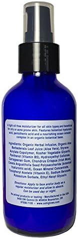 Oil Free Moisturizer for Sensitive, Oily or Acne Prone Skin with Anti-Aging Hyaluronic Acid; Noncomedogenic, Natural, Organic (70%) with Panthenol (Vitamin B5 for Acne) and Ocean Minerals (4 oz)