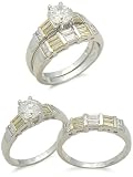 Yellow Baguette Sides CZ Engagement and Wedding Ring Set