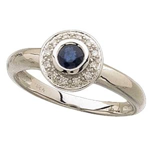 14Kt White Gold Round Cut Blue Sapphire Diamond Fashion Ring