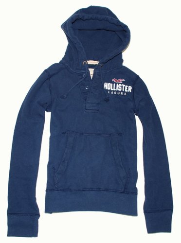 Hollister by Abercrombie & Fitch Mens Logo Hooded Henley Sweatshirt Hoodie
