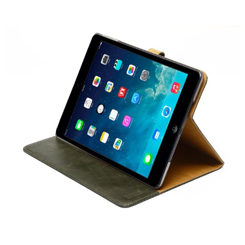 Zenus Lettering Diary Synthetic Leather Carrying Case with Folio Kickstand for iPad Air, Deep Khaki (APPD5-MLTDY-DK)