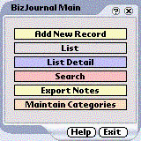 Business Journal for Palm OS downloadable Software
