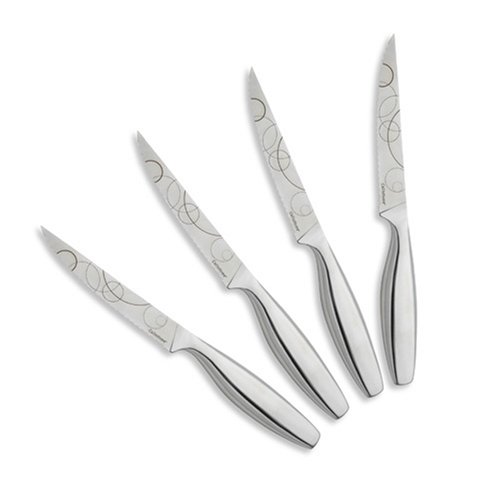 CulinHome SK4052 Décor Collection Splash 4 Piece Steak Knife Set, Stainless Steel