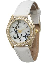 Womens Geneva Rhinestone-accented Anchor Leather Watch - White