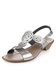 Leather Cut-Out T-Bar Studded Sandals