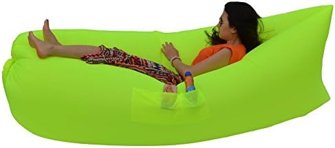 Inflatable Outdoor Air Sleep Sofa Couch Air Mattresses Bedding Portable Sleeping Lounger Bag Compression Sacks for Summer Camping Beach (Fluorescent-green)