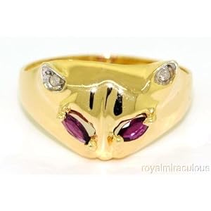Ruby & Diamond CAT Ring 14K Yellow Gold