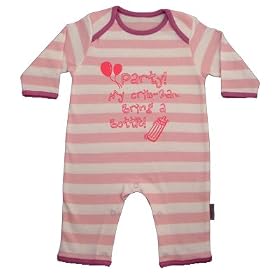 Party at my crib 2am bring a bottle' pink/white 0-6 months striped romper sleepsuit