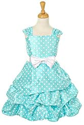 Girls Cap Sleeves Dots Print  Satin/Taffeta  Dress With a Bow(s) and a Sash 