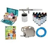 Complete Professional Airbrush Cake Decorating Kit Airbrush, Mini Compressor with Hose, and 12 - 0.7 oz. Americolor AmeriMist Food Colors