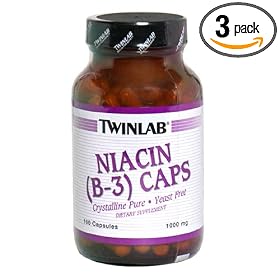 Twinlab Niacin (B-3) 1000mg, 100 Capsules (Pack of 3)
