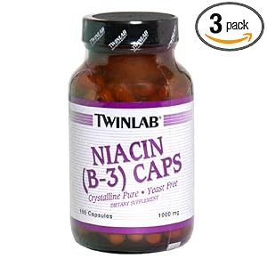 TwinLab Niacin (B-3) Capsules, 1000 mg, 100-Count Bottles (Pack of 3)