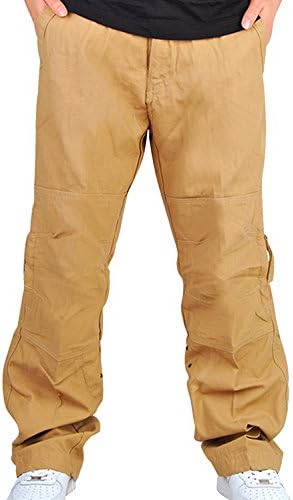 Simplechic Men's Eye-Catching Casual Loose Straight Cargo Cotton Hip Hop Pants Yellow 32