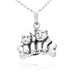 Dog and Cat Friendship Bone Pewter Pendant Chain Necklace, Multiple Chain Lengths