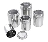 Stainless Steel Spice Canisters with See-Through Tops - 5-Size Set