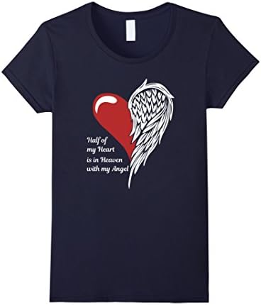 Women's Half Of My Heart Is In Heaven With My Angel T Shirt Medium Navy