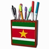 Suriname Flag Mahogany Wood Pencil Holder