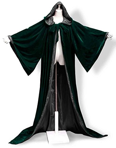 ANGELWARDROBE Halloween Velvet Hood Cloak Wizard Robe Gothic G-Black M