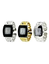 Geneva Platinum Womens Square Cuff Bangle Watch-Black Gold