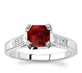 18k White Gold or Yellow Gold Square Garnet and Diamond Ring (H/SI2, 1/8 ct. tw.)