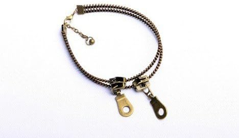 Women Retro Metallic Statement Adjustable Bronze Zipper Anklets Bracelet