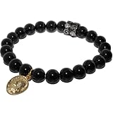 Onyx Stretch Bracelet with IOANNES PAULUS II-PAPAL PORTRAIT Charm & Stainless Steel Bead Accent