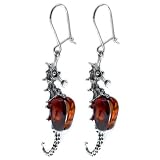 Certified Genuine Honey Amber and Sterling Silver Seahorse Earrings