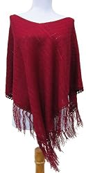 Handmade Lightweight Poncho - American Cranberry (100% Crocheted By Hand Border)