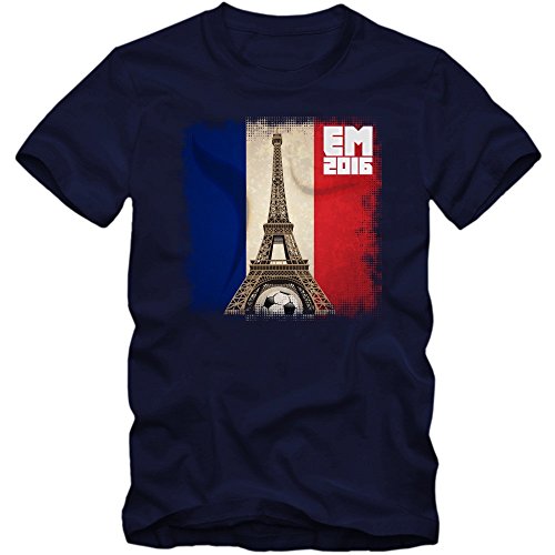 La Tour Eiffel EM 2016 T-Shirt | Eiffelturm | Frankreich | France | Fußball | Herren | Fanshirt | Trikot | Nationalmannschaft, Farbe:Dunkelblau (French Navy L190);Größe:L