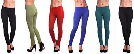 6 Pieces Pack Fall Colors Knid Women's Legging (Medium, 2 BLACK 1 RED 1 ROYAL 1 OLIVE 1 OCEAN BLUE)